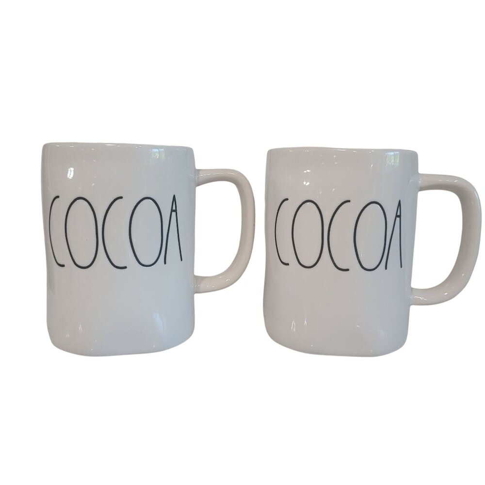 Rae Dunn COCOA mug ceramic Christmas set of 2. hot chocolate coffee tea mug